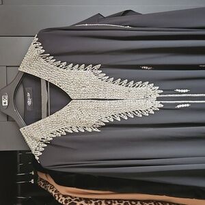 Black Abaya with Silver Embellishments